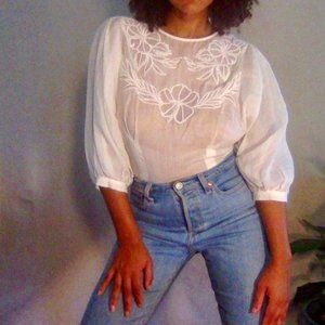 White, romantic Joie blouse with floral embroidery